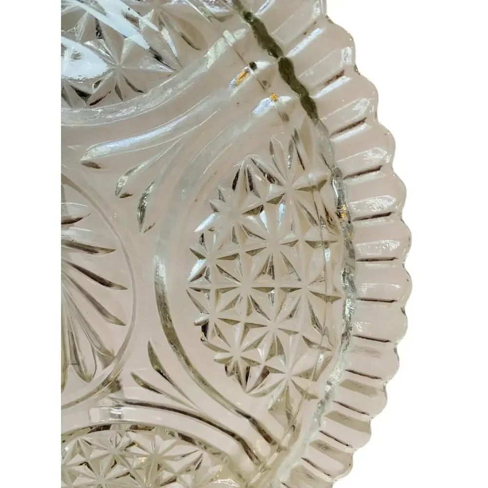 Anchor Hocking Cake Plate 1960's Glass Stars & Bars MCM Missing Cover Clear Tray